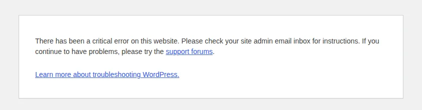 WordPress login page error telling the owner to check the site admin email inbox for instructions