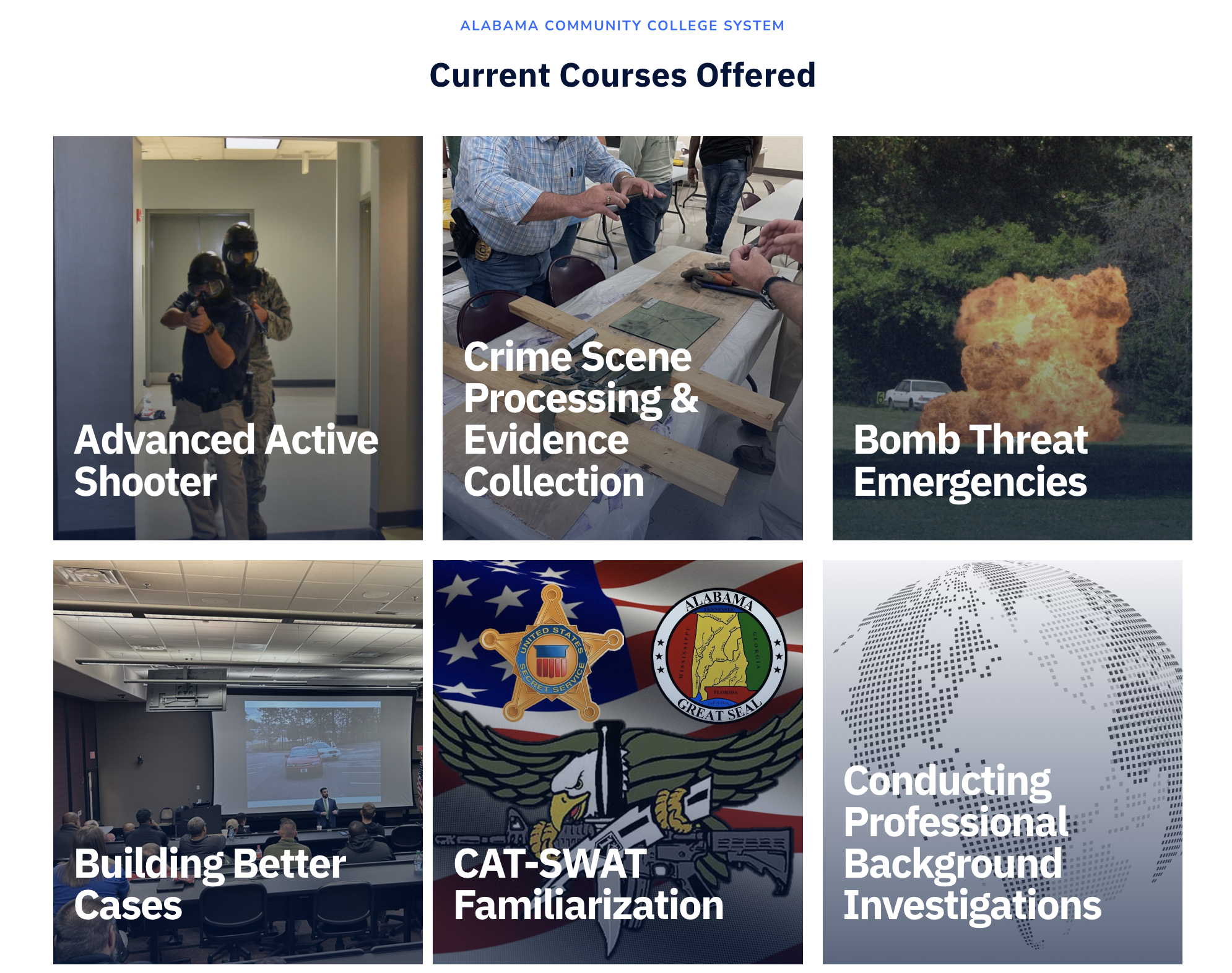 A fast-loading, secure site built to house training materials and certification paths for public safety professionals across Alabama.